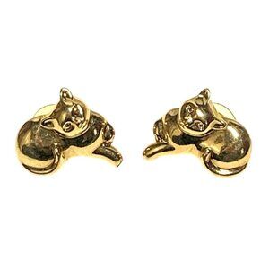 Vintage Cat Themed Gold Tone Post Earrings For Pierced Ears 1.5"